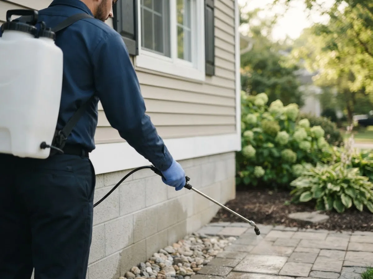 Pest control technician inspecting a home in Burrillville, RI